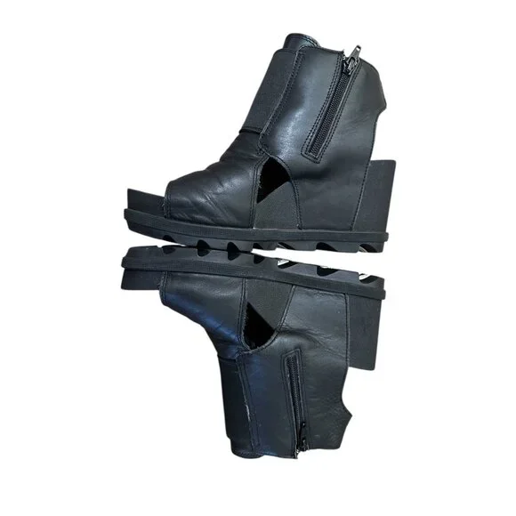 Sorel Joanie II Bootie Platform Sandals Womens 9 Black Cut Out Comfort Zipper - Picture 9 of 14